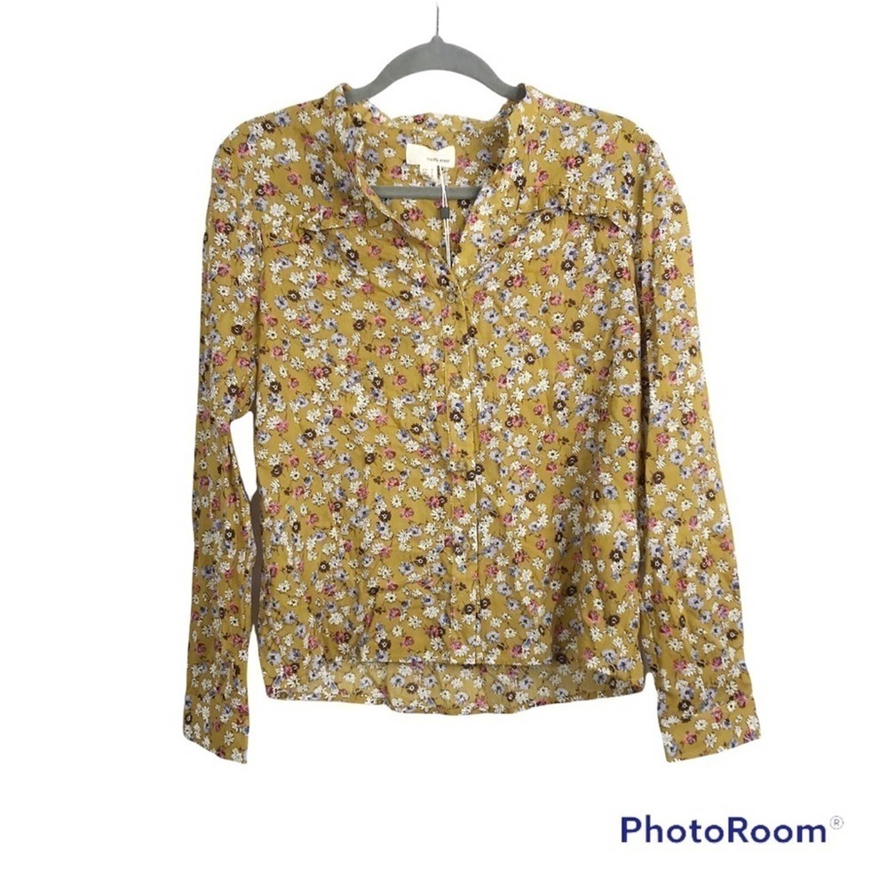 The Korner all over floral print mustard yellow button down long sleeve size S